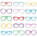 Glasses and sunglasses outline set isolated on white background. Colorful sunglasses silhouettes. Vector illustration. Royalty Free Stock Photo